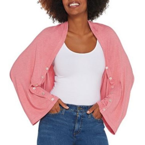 LOGO by Lori Goldstein Tops - LOGO Lounge Jersey Shrug with Button Details 5926